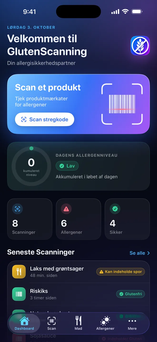 Oversigt — Din allergenbelastning, dag for dag