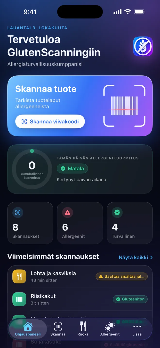 Kojelauta — Allergeenikuormasi päivä kerrallaan