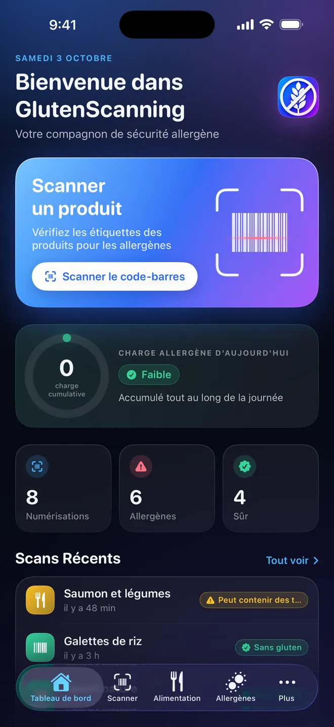 Tableau de bord — Votre charge allergénique, jour après jour