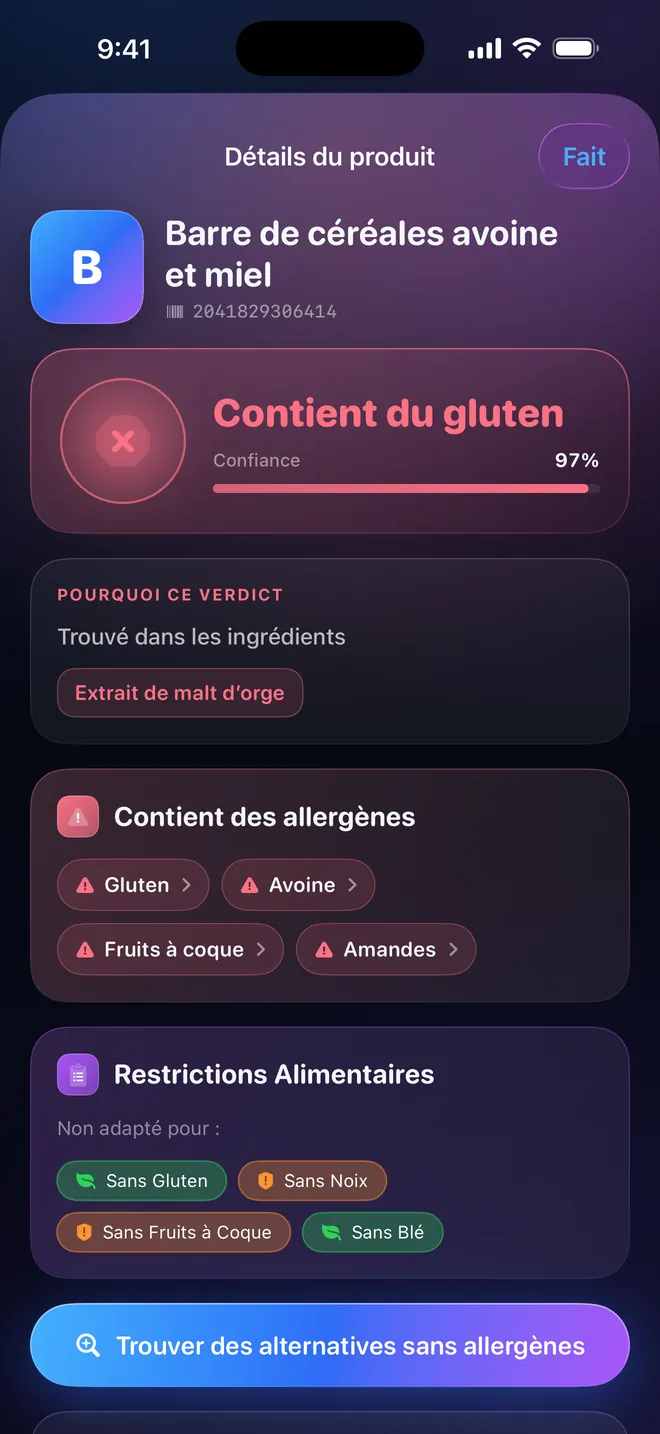 Résultat du scan — Un verdict, et sa raison