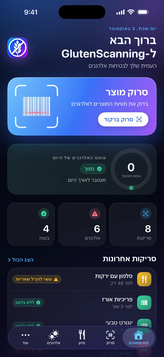 לוח מחוונים — עומס האלרגנים שלכם, יום אחר יום