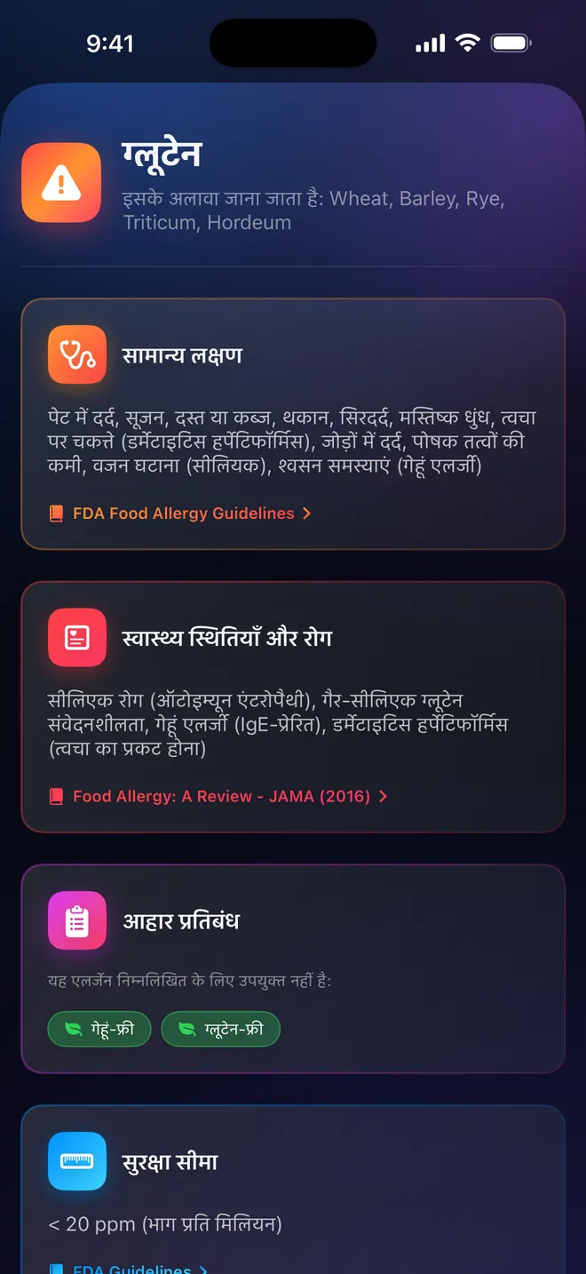 एलर्जन विवरण — लक्षण, स्रोत और संदर्भ