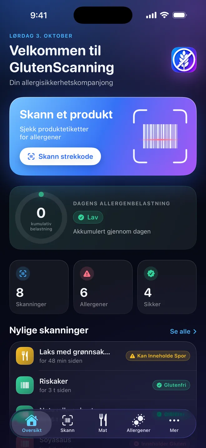 Oversikt — Allergenbelastningen din, dag for dag