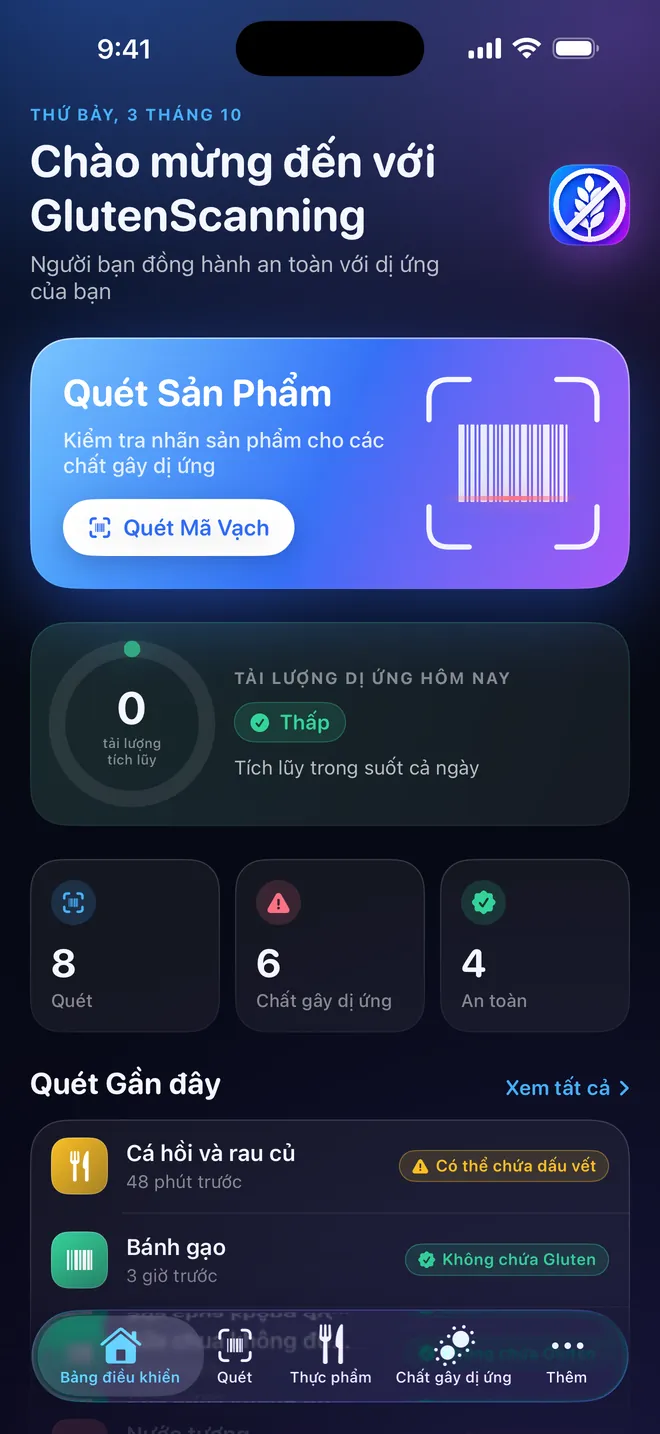 Bảng tổng quan — Tải lượng dị nguyên của bạn, từng ngày